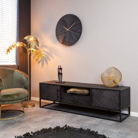 TV-meubel Java Mangohout Zwart Kast Visgraatpatroon 165 cm