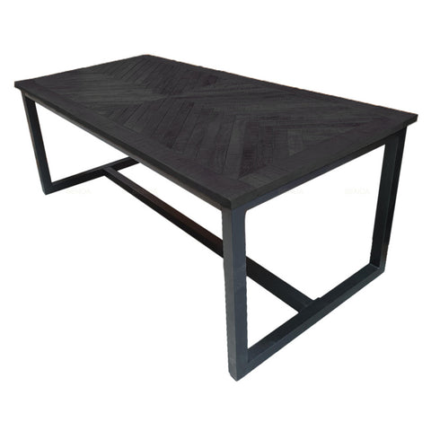 Eettafel Minto Visgraat Mangohout Zwart Rechthoekig Staal voorkant zijkant
